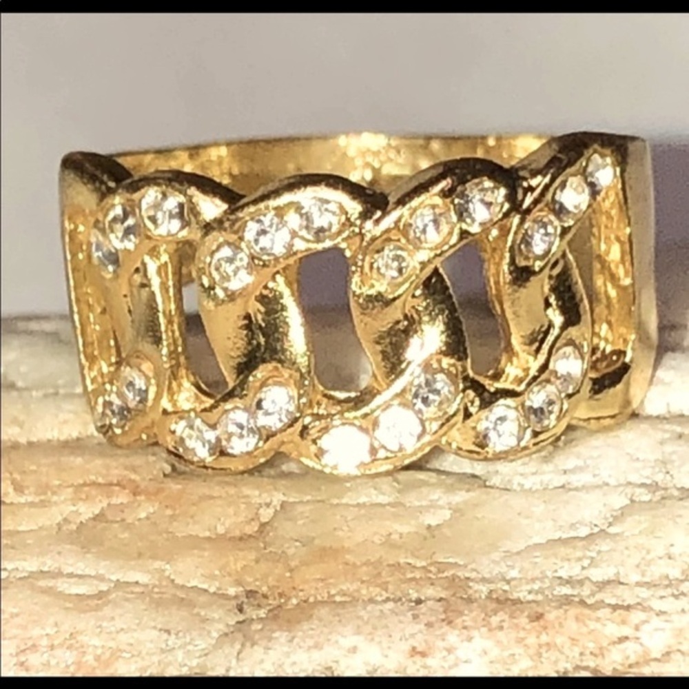 Chain Link Micro Paved Diamonds Ring gold 14k finish stamped